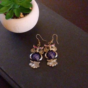 Silver Owl earrings w/ purple stones